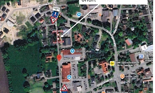Luftbild Kurze Straße mit Kennzeichnung der Vollsperrung.
