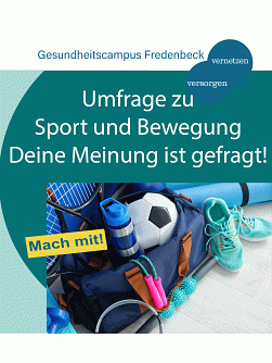 Bild mit Sporttasche und Text: Umfrage zu Sport und Bewegung, deine Meinung ist gefragt! Mach mit!&nbsp;&copy;&nbsp;Samtgemeinde Fredenbeck